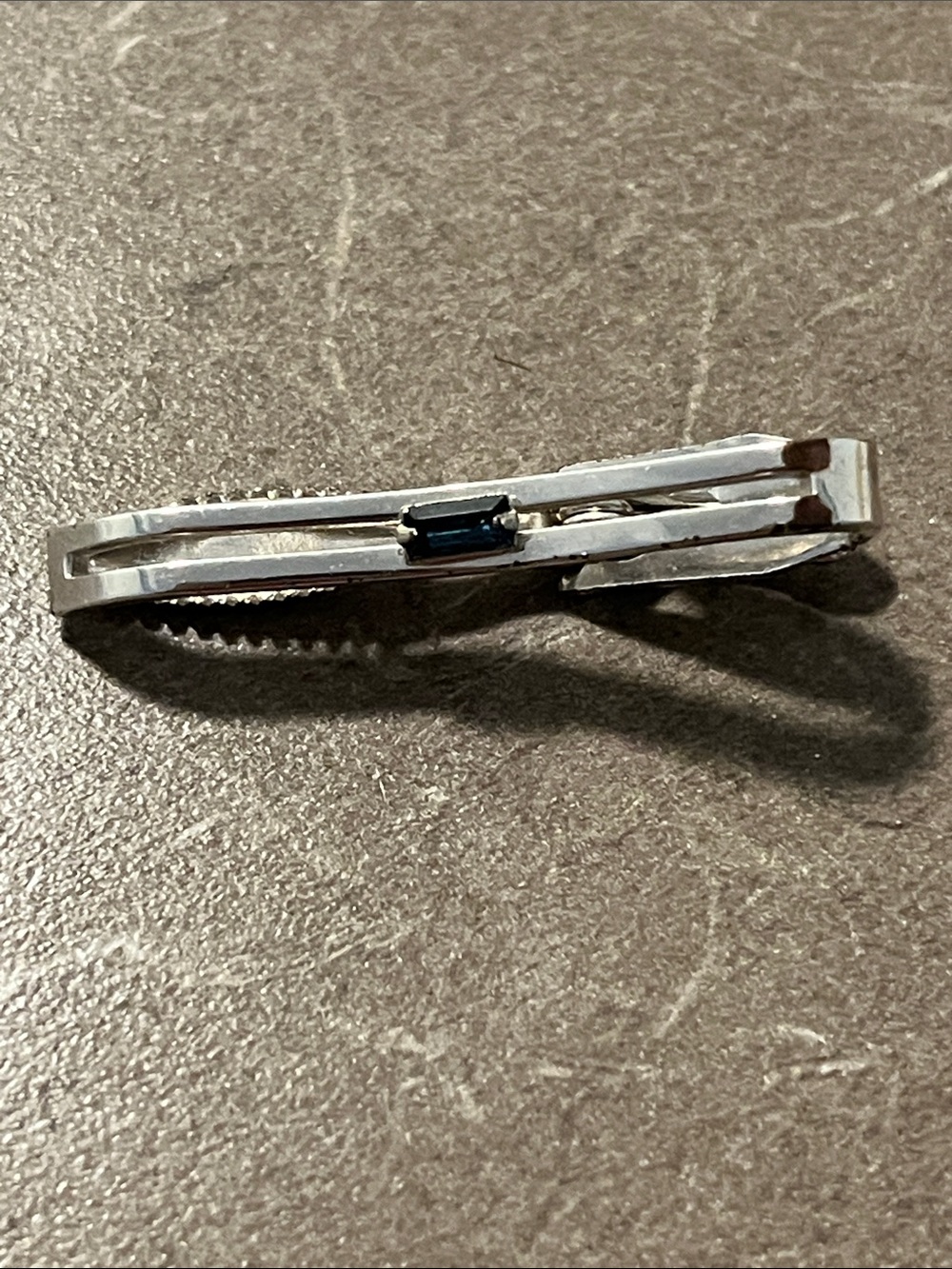 2” Swank Men's Silver tone Tie Clip with Blue Accent